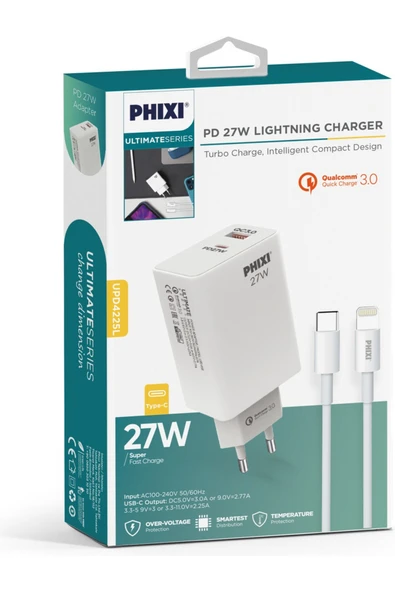 Ultimate UPD4225L 27W Lightning to Type-c PD Girişli Hızlı Şarj Cihazı - Resim 3