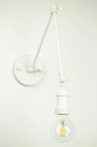 RİOLİGHT RETRO,MODERN BEYAZ 1XE27 DUYLU ÜÇ MAFSALLI METAL AKROBAT DUVAR APLİK - Resim 2