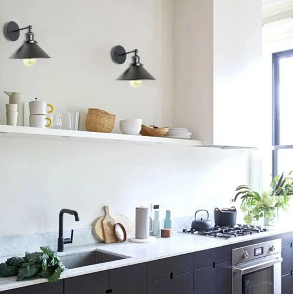 RİOLİGHT RETRO,VİNTAGE, SİYAH MAFSALLI 1XE27 MUTFAK İÇİN METAL APLİK NOT:1ADET FİYATI ÇAP:23CM ürün görseli 1