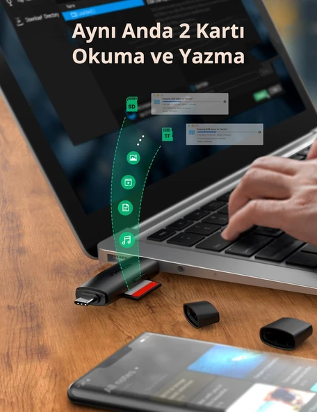 UGREEN USB-C ve USB-A 3.0 SD MicroSD Kart Okuyucu, 80191 - Resim 2