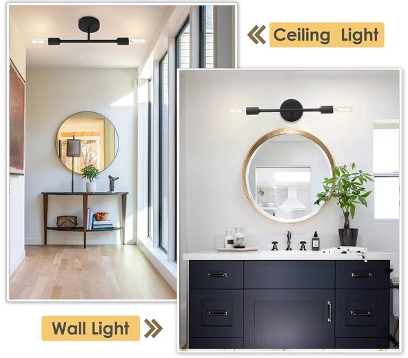 RİOLİGHT MODERN SİYAH 2XE27 DUYLU AYNA ÜSTÜ METAL DUVAR APLİK NOT:1ADET FİYATIDIR ürün görseli 1