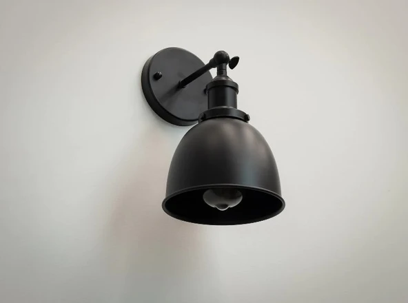 RİOLİGHT RETRO,RUSTİK,VİNTAGE SİYAH MAFSALLI HAREKETLİ BAŞLIK 1XE27 DUYLU METAL DUVAR APLİK - Resim 2