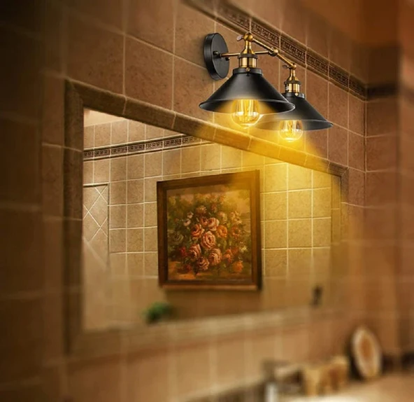 RİOLİGHT VİNTAGE,RETRO,RUSTİK 2XE27 HAREKETLİ BAŞLIK AYNA ÜSTÜ APLİK ŞAPKA ÇAPI:23CM ürün görseli 1