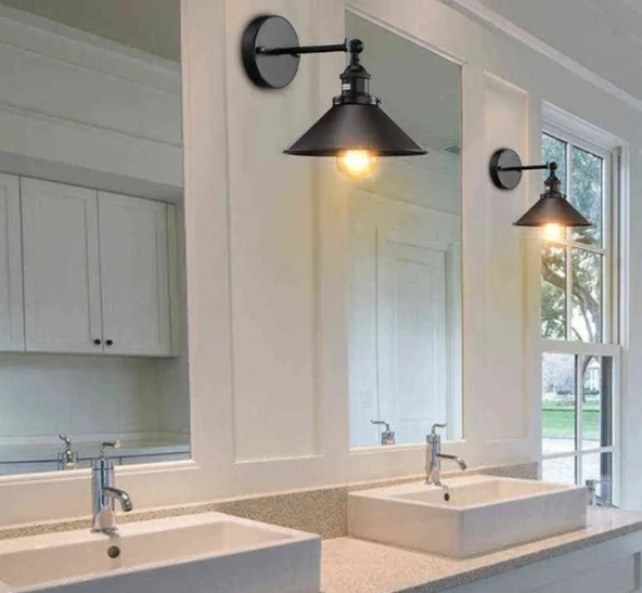 RİOLİGHT RETRO,RUSTİK,VİNTAGE MAFSALLI HAREKETLİ BAŞLIK AYNA ÜSTÜ SİYAH APLİK NOT:1ADET FİYATIDIR ürün görseli 1