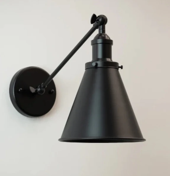 RİOLİGHT VİNTAGE1,RUSTİK,RETRO ÇİFT MAFSALLI SİYAH HAREKETLİ BAŞLIK METAL DUVAR APLİK ürün görseli 1