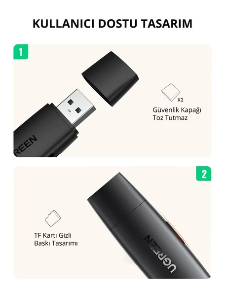 UGREEN USB-C ve USB-A 3.0 SD MicroSD Kart Okuyucu, 80191 - Resim 7