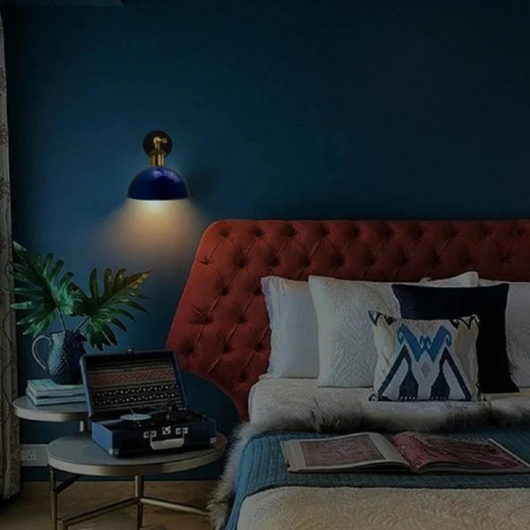 RİOLİGHT VİNTAGE,RETRO1,RUSTİK1 MAVİ 1XE27 ESKİTME1 DUYLU MASALLI TEKLİ DUVAR APLİK ŞAPKA ÇAP:23CM - Resim 2