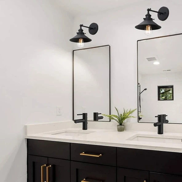 RİOLİGHT VİNTAGE,RUSTİK SİYAH MAFSALLI 1XE27 BANYO AYNA ÜSTÜ APLİK NOT:1ADET FİYATIDIR ÇAP:23CM ürün görseli 1