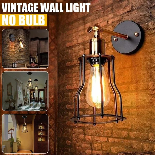 RİOLİGHT RETRO,RUSTİK,VİNTAGE SİYAH 1XE27 MAFSALLI HAREKETLİ BAŞLIK KAFES APLİK ARMATUR ürün görseli 1