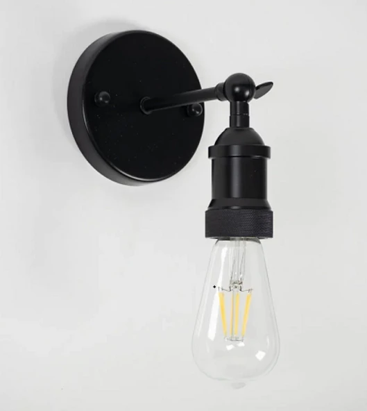 RİOLİGHT RETRO,RUSTİK, VİNTAGE,MODERN 1XE27 DUYLU MAFSALLI SİYAH METAL APLİK ürün görseli 1