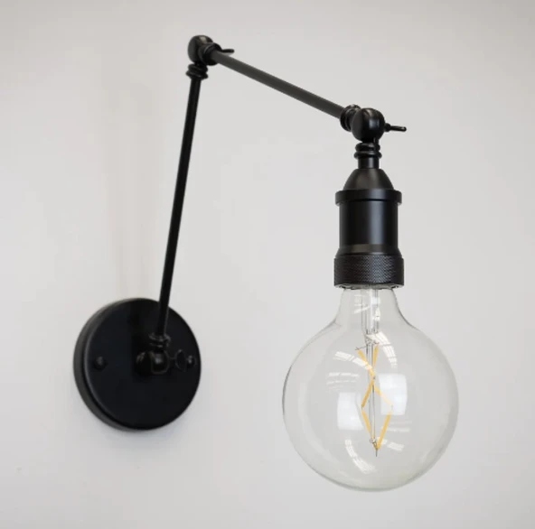 RİOLİGHT RETRO,MODERN SİYAH 1XE27 DUYLU ÜÇ MAFSALLI METAL AKROBAT DUVAR APLİK - Resim 2