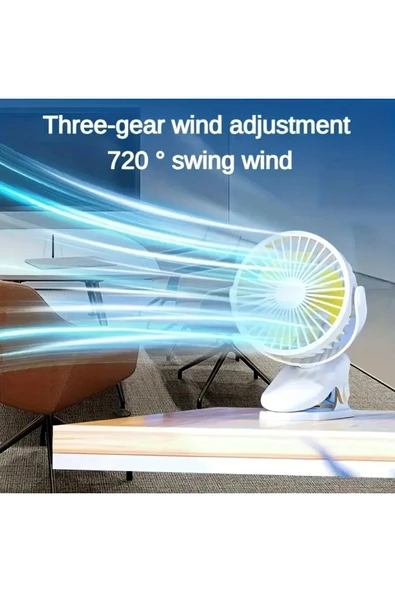 Taşınabilir USB Klipsli Fan Şarj Edilebilir, 720° Dönebilme, 3 Hız Yaz ve Dış Mekan Kullanımı İçin - Resim 3