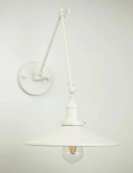 RİOLİGHT VİNTAGE,RETRO,RUSTİK 1XE27 BEYAZ ÜÇ MAFSALLI AKROBAT METAL DUVAR APLİK ŞAPKA ÇAPI:23CM ürün görseli 1