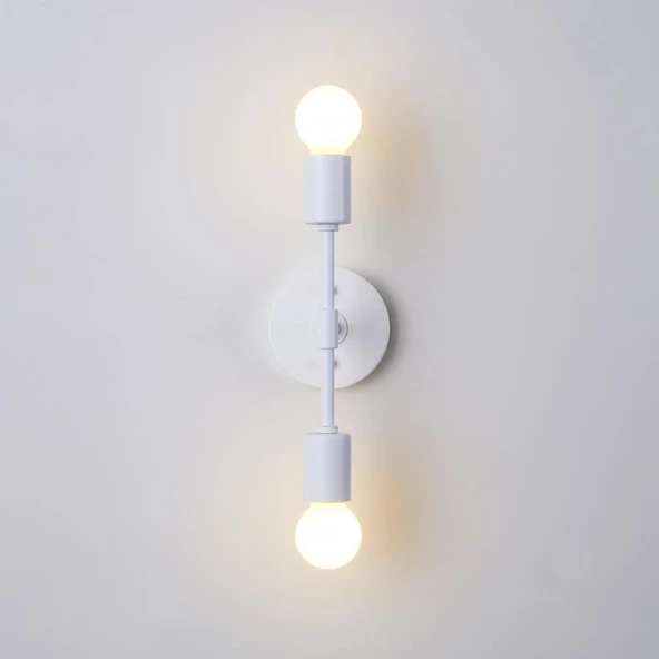 RİOLİGHT MODERN,VİNTAGE BEYAZ 2XE27 DUYLU AYNA ÜSTÜ METAL DUVAR APLİK - Resim 2