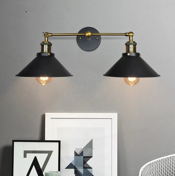 RİOLİGHT RETRO21RUSTİK3,VİNTAGE ESKİTME DUYLU MAFSALLI HAREKETLİ BAŞLIK METAL APLİK ŞAPKA ÇAPI:23CM ürün görseli 1