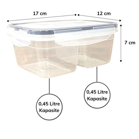 2 Bölmeli 0,45+0,45 Litre Kilitli Kapaklı Erzak Saklama Kabı LC-524 (4989) - Resim 3