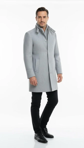 Erkek Slim Fit Kaşe Kaban – Çıkarılabilir Ribanalı Fermuarlı Yaka, S–XXL - Resim 5