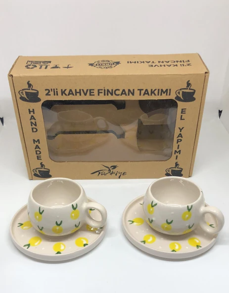 El Yapımı Limon Desenli 2'li Kahve Fincan Takımı ürün görseli 1
