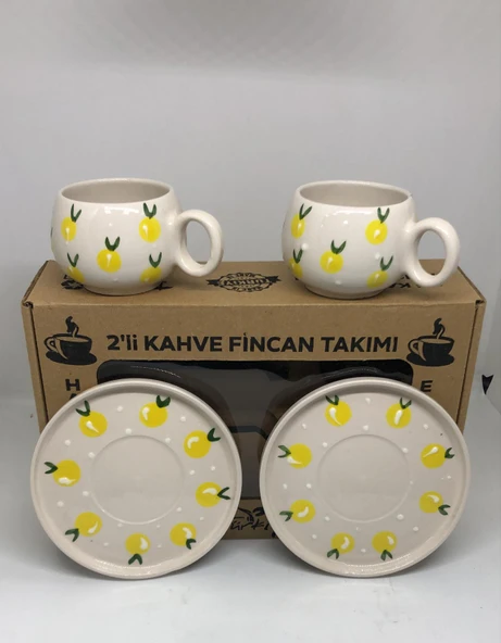 El Yapımı Limon Desenli 2'li Kahve Fincan Takımı - Resim 2