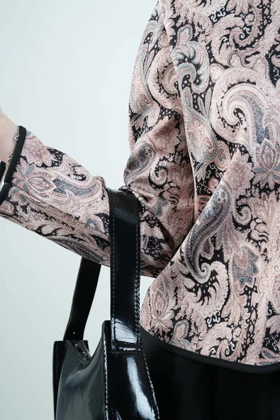 Tesettür Takım Üst Ceket Desenli Scuba Etekli İkili Takım Siyah - Resim 6