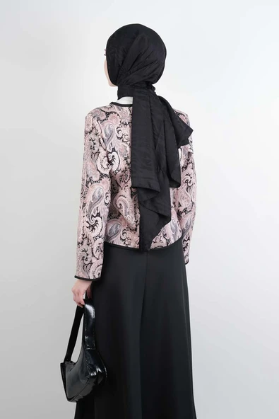 Tesettür Takım Üst Ceket Desenli Scuba Etekli İkili Takım Siyah - Resim 5