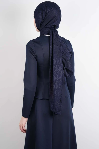 Tesettür Takım Çift Zımbalı Bel Oturtmalı Scuba Etekli Takım Lacivert - Resim 4