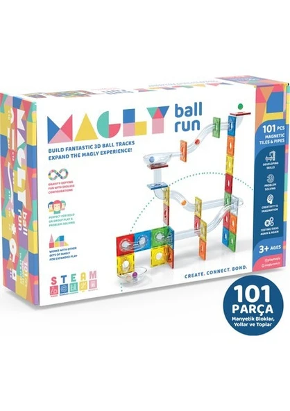Magly Ball Run Parkur Oyunu , Renkli 3 Boyutlu 101 Parça Yapı Seti - Manyetikler ve Borular ve Toplar ürün görseli 1