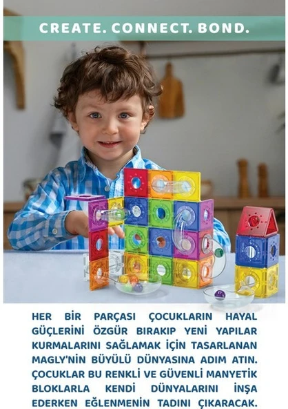 Magly Ball Run Parkur Oyunu , Renkli 3 Boyutlu 101 Parça Yapı Seti - Manyetikler ve Borular ve Toplar - Resim 4