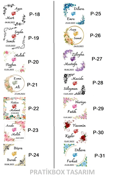 Pratikbox Düğün/Nişan/Hediyesi /Kişiye Özel 3,80x3,80cm /Parlak Kuşe Yapışkanlı Stikers/Etiket/Kare /70 Adet ürün görseli 1