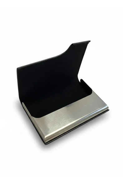 Siyah Kartvizitlik Kartlık Cüzdan Metal Kasa Mıknatıslı İçi Kaymaz Kullanışlı - Resim 4