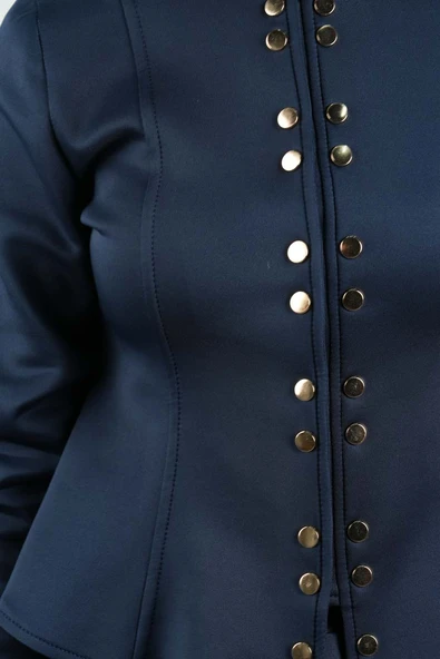 Tesettür Takım Çift Zımbalı Bel Oturtmalı Scuba Etekli Takım Lacivert - Resim 5