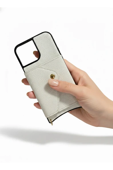 Cep telefonu kılıfı Cüzdanlı Beyaz Deri Görünümlü - Resim 2