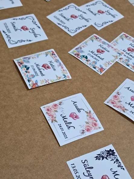 Pratikbox Düğün/Nişan/Hediyesi /Kişiye Özel 3,80x3,80cm /Parlak Kuşe Yapışkanlı Stikers/Etiket/Kare /70 Adet - Resim 4