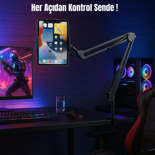 360 Dönebilen Masaüstü Süspansiyonlu Ayarlanabilir Tablet Tutucu Stand ürün görseli 1