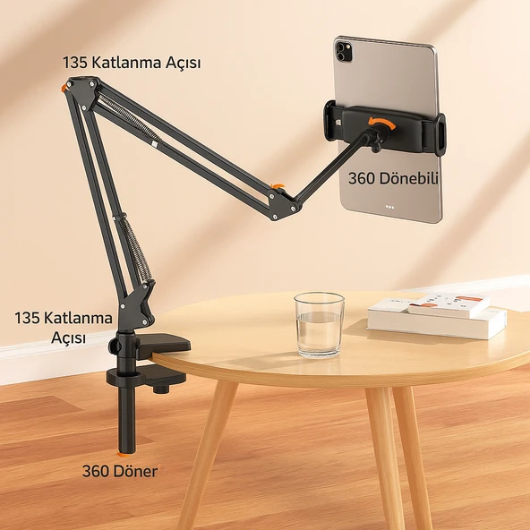 360 Dönebilen Masaüstü Süspansiyonlu Ayarlanabilir Tablet Tutucu Stand - Resim 6