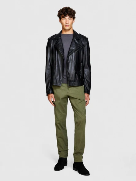 Sisley   Slim Fit Vintage Efekt Chino Pantolon Erkek Yeşil T-Shirt - 323A4DM6SF02Y - Resim 4