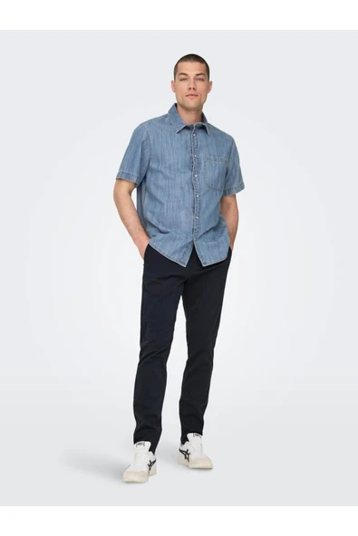 Only & Sons   Onscam Chino Pk 6775 Erkek Koyu Mavi Pantolon - 22016775 - Resim 4