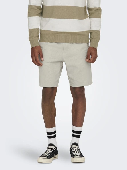 Only & Sons   ONSLINUS 0007 COT LIN SHORTS NOOS Erkek Gri Şort - 22024967 - Resim 3