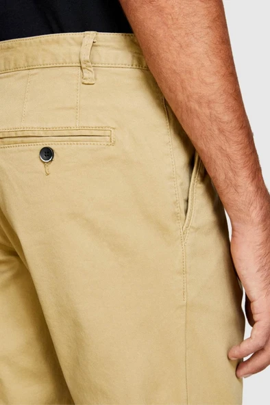 Sisley   Slim Fit Vintage Efekt Chino Pantolon Erkek Bej T-Shirt - 323A4DM6SF02Y - Resim 9