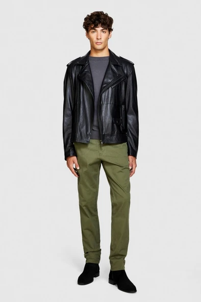 Sisley   Slim Fit Vintage Efekt Chino Pantolon Erkek Yeşil T-Shirt - 323A4DM6SF02Y - Resim 11