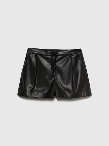 Sisley   Suni Deri Önü Pileli Regular Fit Deri Şort Kadın Siyah Şort - 323A4X9WL900W - Resim 6