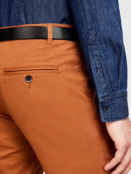 Sisley   Slim Fit Vintage Efekt Chino Pantolon Erkek Kahverengi T-Shirt - 323A4DM6SF02Y - Resim 3
