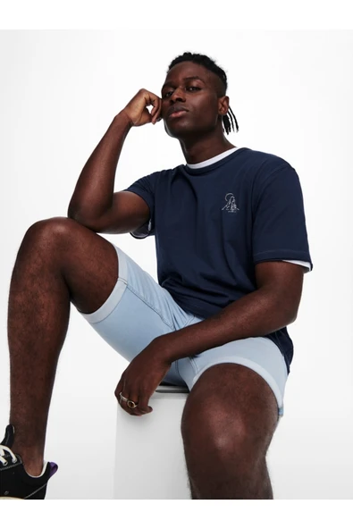 Only & Sons   ONSPLY LB JOG 8587 PIM DNM SHORTS NOOS Erkek Mavi Şort - 22018587 - Resim 8