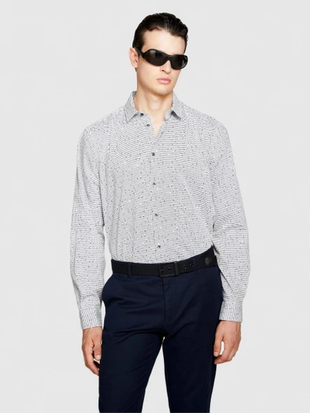 %100 Koton Desenli Poplin Gömlek Erkek Gri Gömlek - 323A597RSQ02S - Resim 4