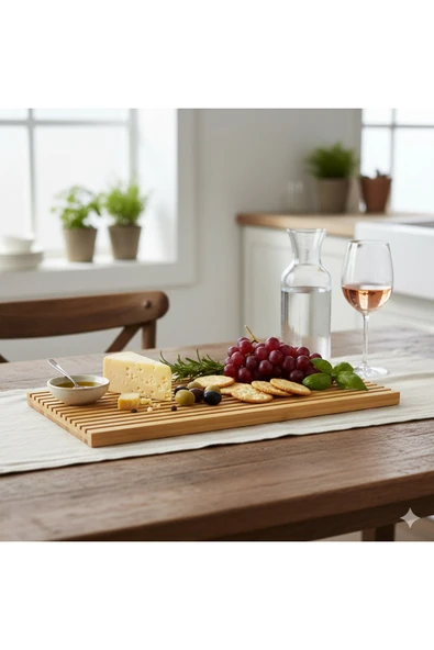 Bambu Kahvaltı ve Peynir Sunum Seti Dikdörtgen Çizgili ürün görseli 1