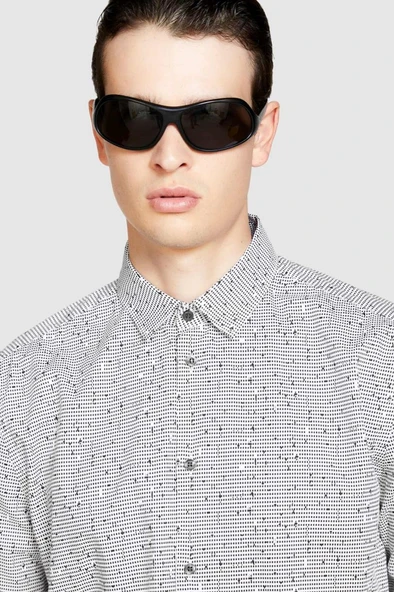 %100 Koton Desenli Poplin Gömlek Erkek Gri Gömlek - 323A597RSQ02S - Resim 9