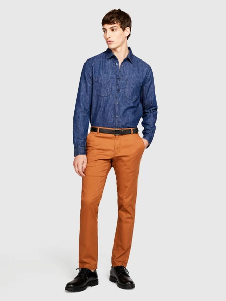 Sisley   Slim Fit Vintage Efekt Chino Pantolon Erkek Kahverengi T-Shirt - 323A4DM6SF02Y - Resim 4
