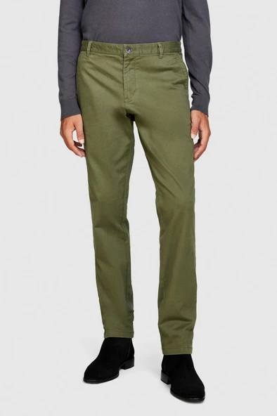 Sisley   Slim Fit Vintage Efekt Chino Pantolon Erkek Yeşil T-Shirt - 323A4DM6SF02Y - Resim 8