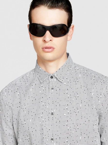 %100 Koton Desenli Poplin Gömlek Erkek Gri Gömlek - 323A597RSQ02S - Resim 3