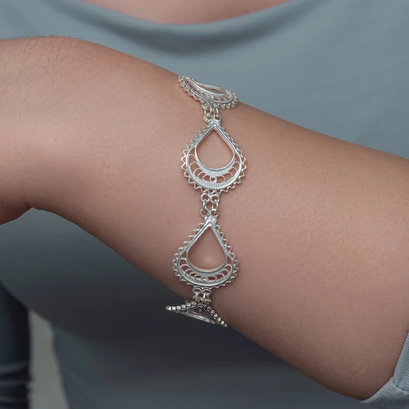 Gümüş Ay Dansı Telkari Kadın Bileklik - Resim 3